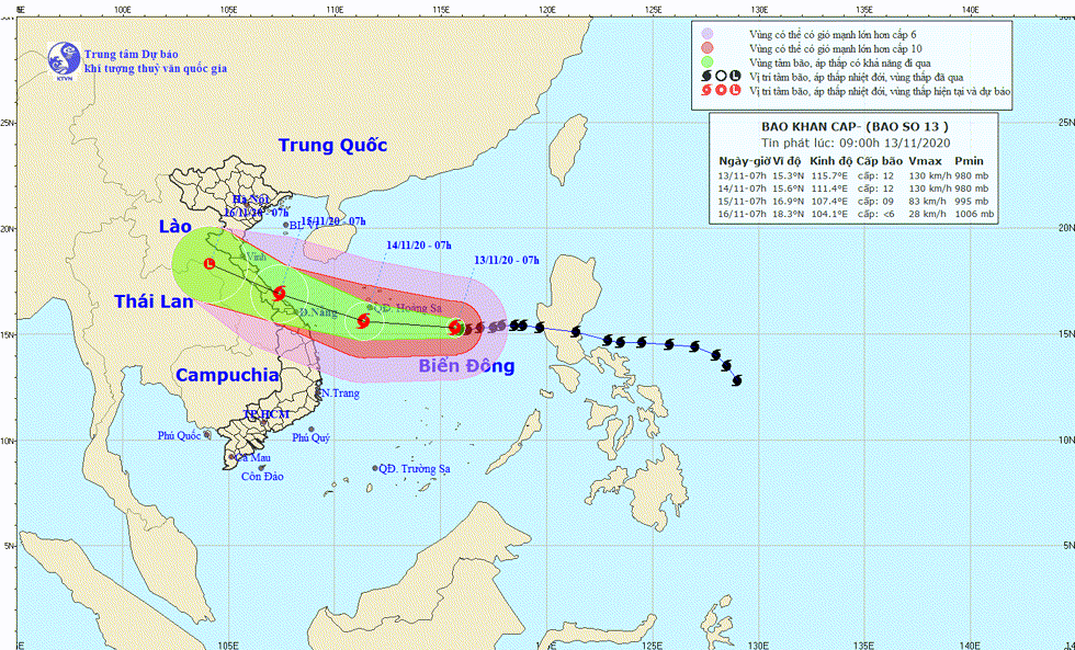 Hướng di chuyển của bão số 13. Nguồn: TTKTTV