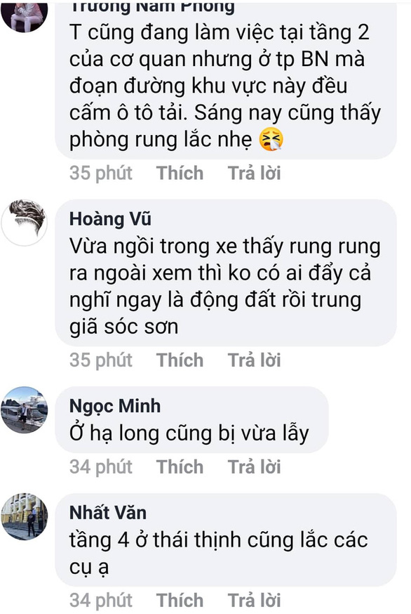 Cư dân mạng bàn tán về rung lắc do động đất sáng nay. 