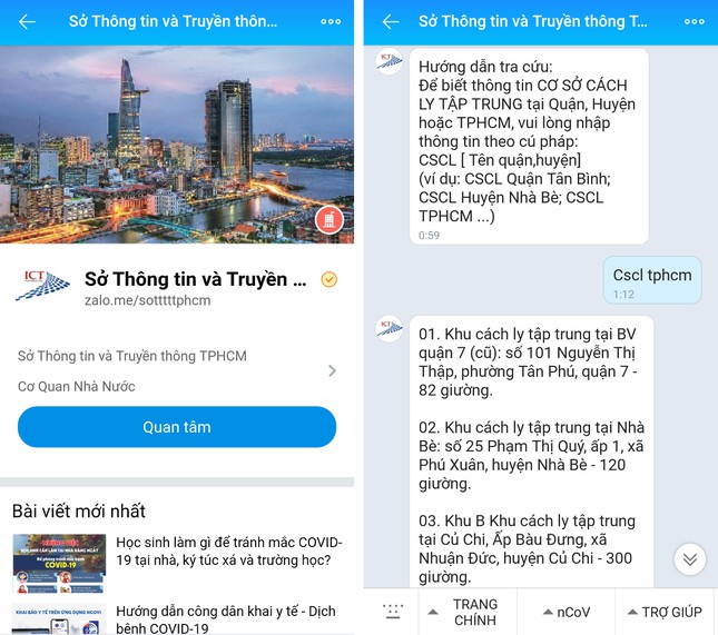 Người dân TP.HCM có thể theo dõi thông tin chính thống về dịch COVID-19 trên Zalo