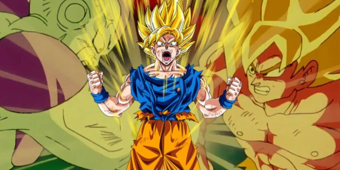 Mái tóc màu vàng của trạng thái Super Saiyan trong anime Dragon Ball.