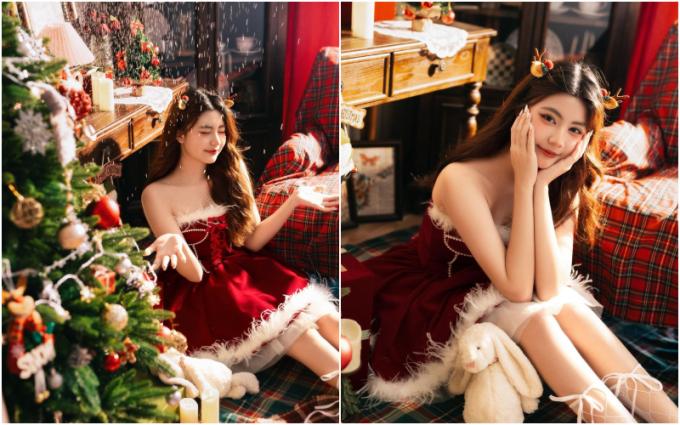 Mai Thảo Ngọc - ái nữ thứ 2 nhà MC Quyền Linh hóa thân thành bà già Noel. (Ảnh: @mai.thaongoc_)