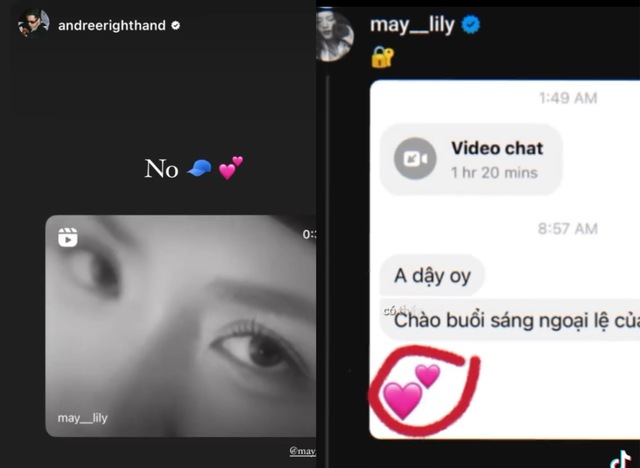 Cư dân mạng cho rằng Andree chính là người nhắn tin cho Phương Ly qua chi tiết đặc biệt là biểu tượng hình trái tim. Trước đó, cặp đôi đã bị 