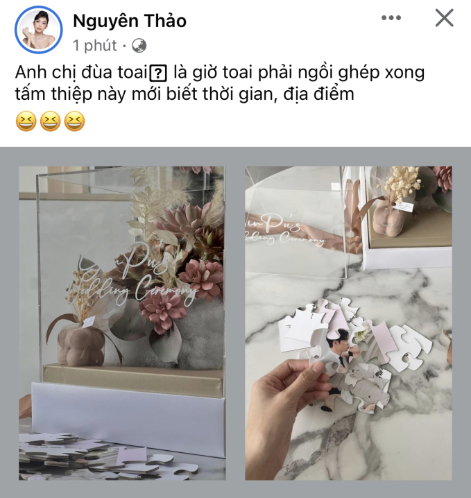 Nguyên Thảo phải ngồi xếp từng mảnh ghép để có thể biết nơi để thiệp mời 