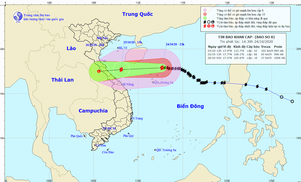 Hướng di chuyển của bão số 8. Nguồn: TTKTTV
