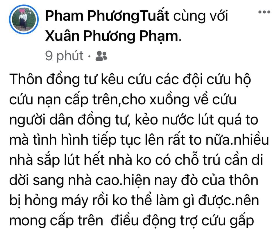 Người dân Quảng Bình tiếp tục kêu cứu, nhiều người chỉ cầm cự đến tối. Ảnh chụp màn hình