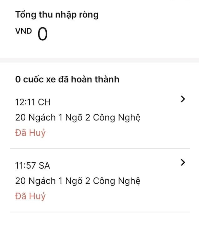  Lịch sử cuốc xe chạy bị huỷ được một tài xế chia sẻ.