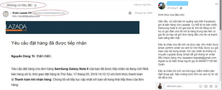 Lazada xác nhận không sử dụng Gmail để gửi thông tin cho khách hàng. Ảnh: FB