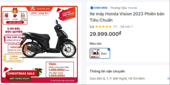 Một đại lý bán Honda Vision với giá 29,999 triệu đồng. (Ảnh chụp từ màn hình)