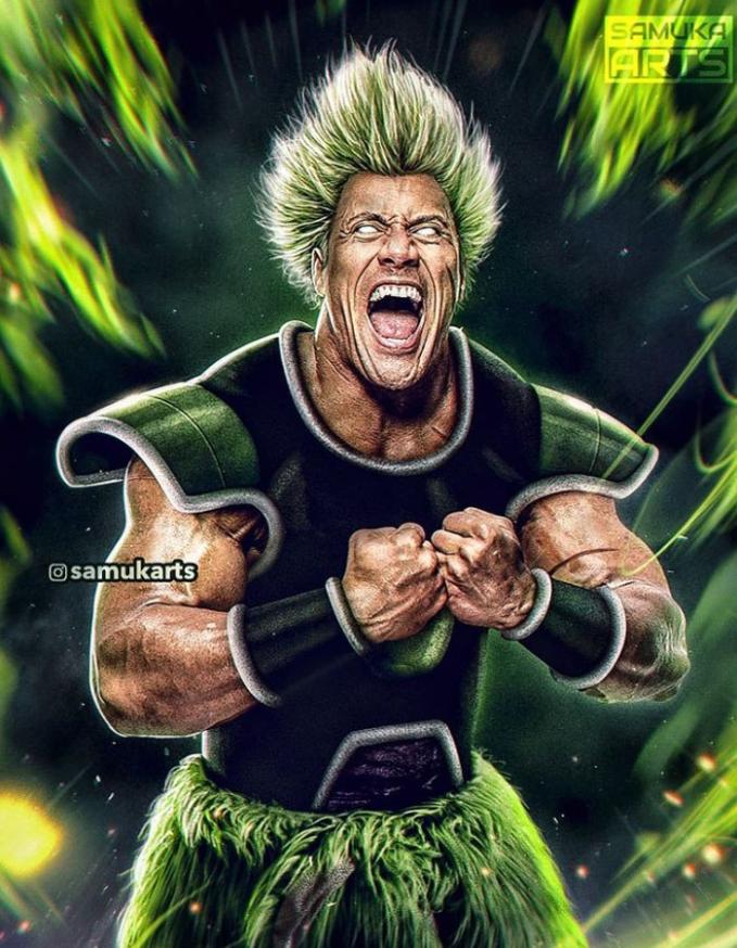 Dwayne Johnson được thể hiện trong trạng thái Siêu saiyan cuồng nộ - Ảnh:  Samukarts