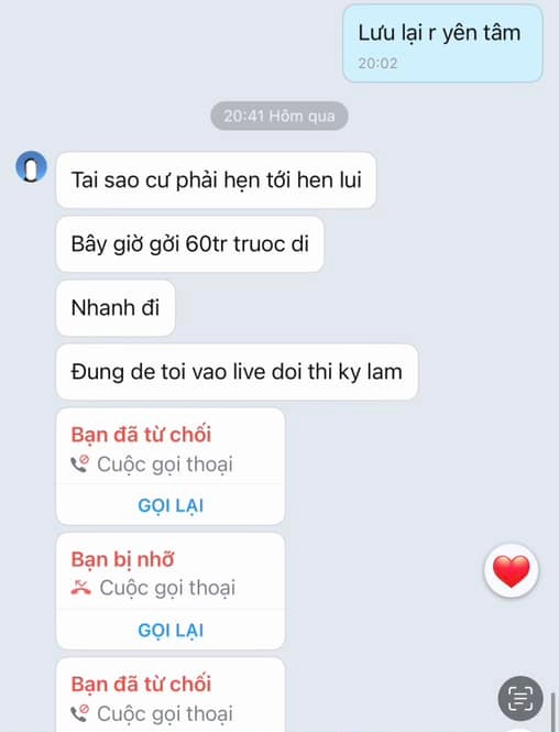 Tin nhắn anh N. đòi tiền Mây Bae