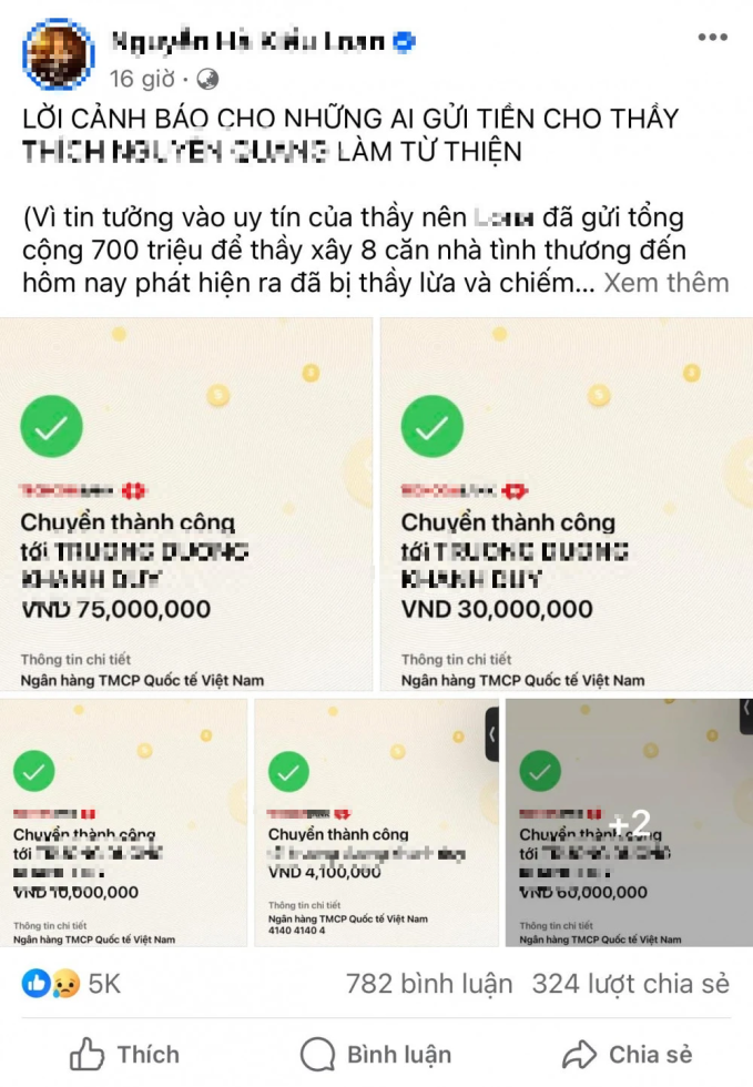 Bài viết được tài khoản N.H.K.L. đăng tải trên trang cá nhân. Ảnh: Facebook nhân vật.