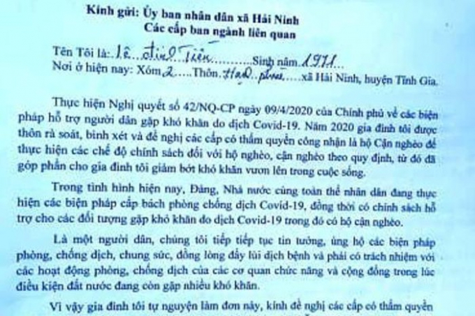   Đơn soạn sẵn đi vận động người dân ký.  