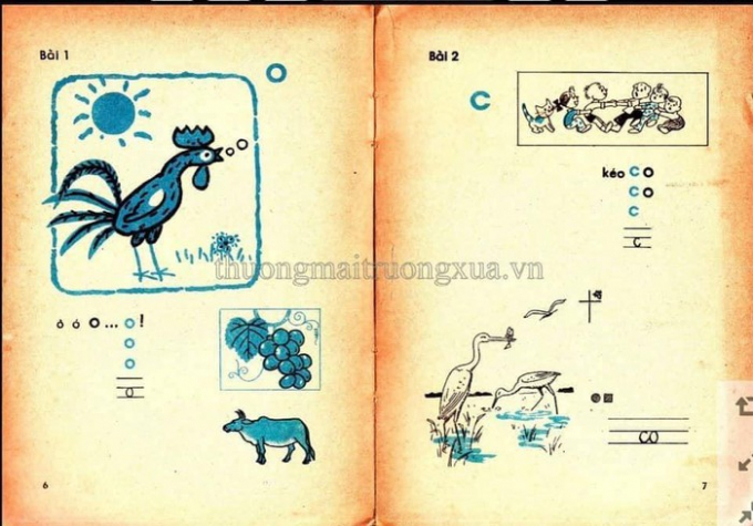   Những trang sách Tiếng Việt lớp 1 gần gũi, dễ nhớ của 30 năm trước. Ảnh: Thuongmaitruongxua.  