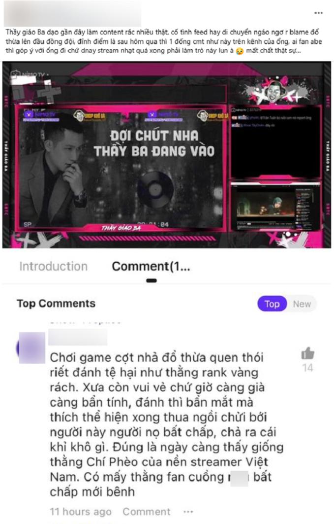 Một số ý kiến lên án nam streamer blame đồng đội để tạo content