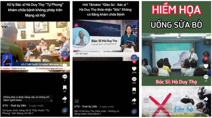 Những clip lan truyền thông tin sai sự thật của ông Hà Duy Thọ được cộng đồng truyền tay nhau và bị bóc trần bởi các cơ quan quản lý. (Ảnh chụp màn hình)