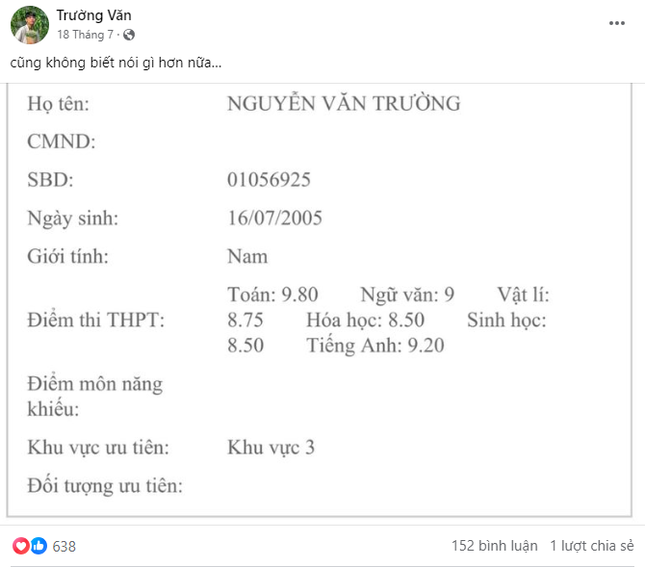 Điểm thi tốt nghiệp THPT 2023 của nam sinh