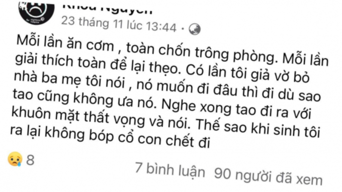 Một tâm sự được chia sẻ trên group