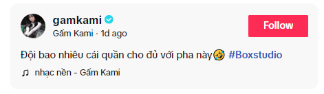 Gấm Kami lẳng lặng đăng tải lại pha “tạch cơ” lên trang cá nhân với dòng chia sẻ ngắn gọn, xúc tích.