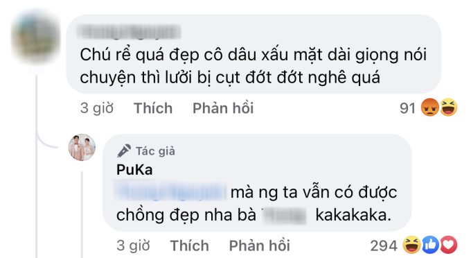 Puka đáp trả bình luận kém duyên của một tài khoản MXH