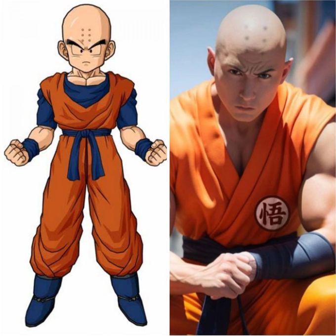 Phiên bản AI của Krillin sở hữu vóc dáng rắn chắc, cái đầu bóng loáng và đôi mắt xám đen nổi bật. AI thể hiện rõ nét và chân thực hơn khuôn mặt của anh trọc. Đặc biệt, hình ảnh do AI tạo ra mang đến cho Krillin chiều cao tăng lên vượt xa những gì được mô tả trong anime.