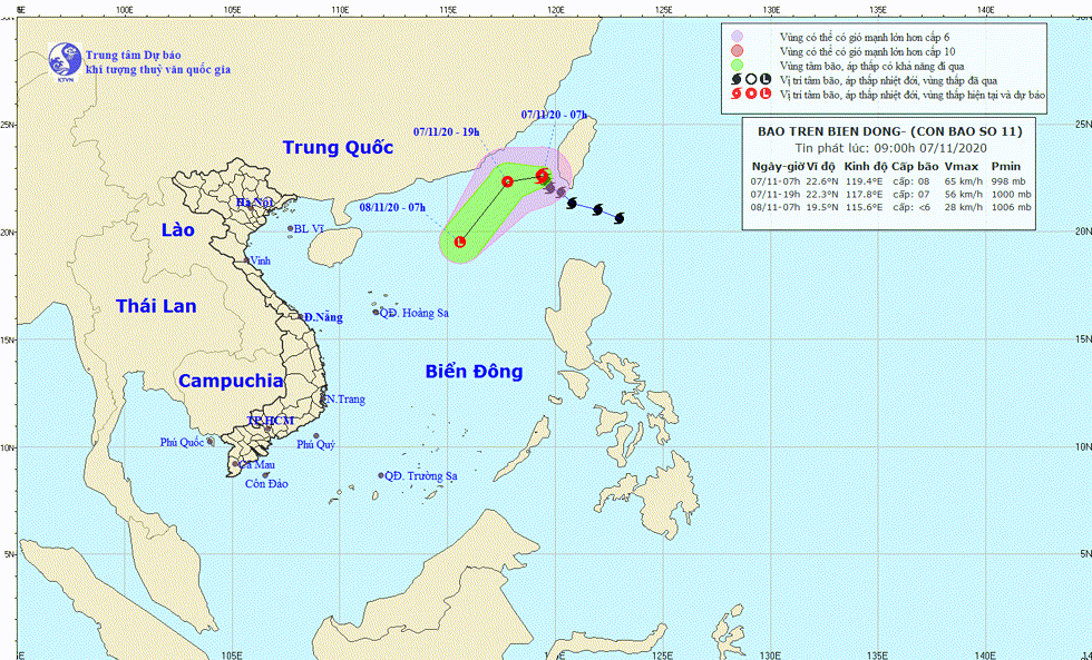 Hướng di chuyển của bão số 11. Nguồn: TTKTTV