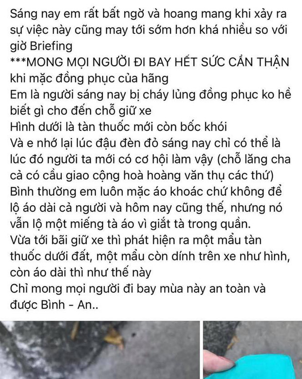   Bài đăng của nữ tiếp viên trên mạng xã hội sáng 2/12 (Ảnh chụp màn hình)  