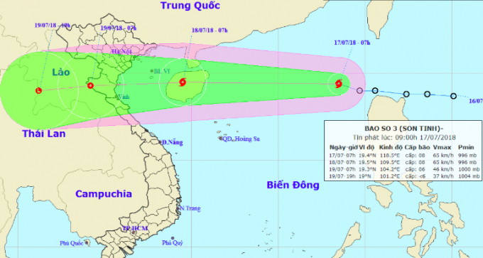 Bão số 3 (2018) di chuyển vào biển Đông. Nguồn: vtc.vn