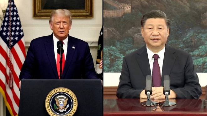 Tổng thống Donald Trump và Chủ tịch Tập Cận Bình đều gửi đến cuộc họp Đại hội đồng Liên Hợp Quốc các phát biểu ghi hình sẵn. Ảnh: BBC News.