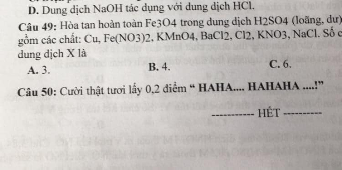 Câu hỏi kiểm tra môn Hóa độc lạ nhất hiện tại (Ảnh: Trường Người Ta)