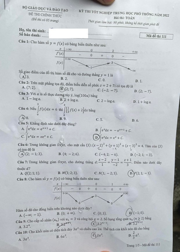 Đề môn Toán kỳ thi tốt nghiệp THPT 2022 được đánh giá vừa sức.