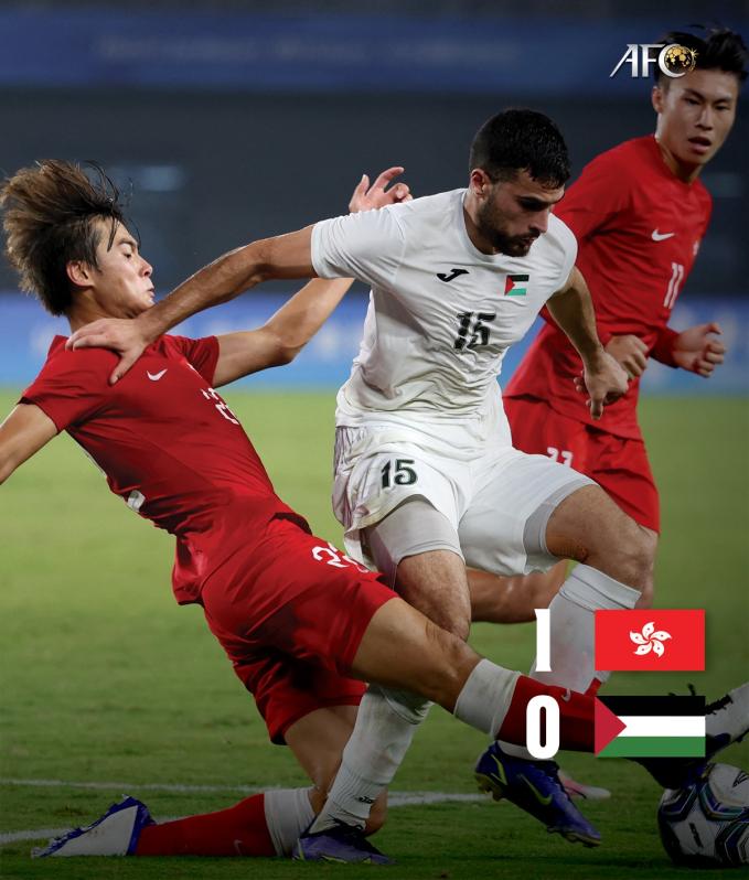 U23 Hong Kong (áo đỏ) thắng U23 Palestine.