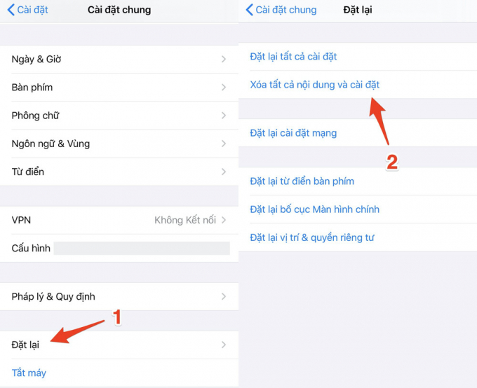 Trong trường hợp muốn mua iPhone qua tay, người dùng cần thực hiện các bước sau: Truy cập Cài đặt (Setting) > Cài đặt chung (General) > Đặt lại (Reset) > Xóa tất cả nội dung và cài đặt (Erase all content and setting).