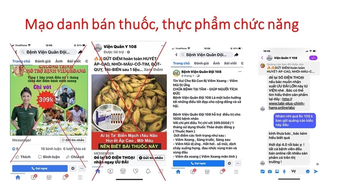 Trang fanpage được Bệnh viện 108 khẳng định là mạo danh để bán thuốc, thực phẩm chức năng