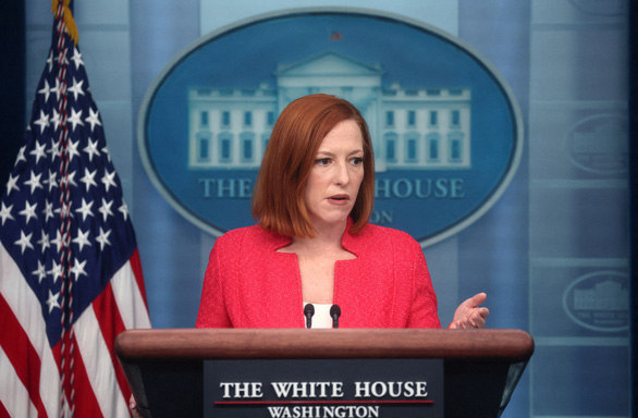   Thư ký báo chí Nhà Trắng Jen Psaki trong một cuộc họp báo ở Washington, Mỹ vào hôm 24-2 - Ảnh: REUTERS  