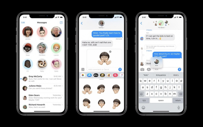   Tính năng iMessage tích hợp các cảm xúc, biểu tượng bạn bè trong chat nhóm cùng nhiều emoji mới. Bạn có thể ghim một đoạn hội thoại lên đầu trang, đặc biệt giao diện chat được thiết kế lại bằng các biểu tượng tròn.  