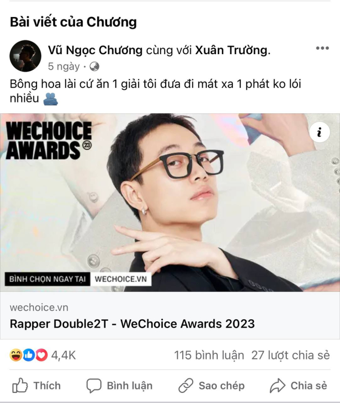 Màn chào sân rực rỡ của Double2T: Nhận 4 đề cử tại WeChoice, cả dàn rapper ủng hộ vote để... đòi 