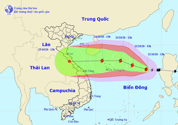   Đường đi của bão mới nhất - Ảnh: Trung tâm dự báo khí tượng thủy văn quốc gia  