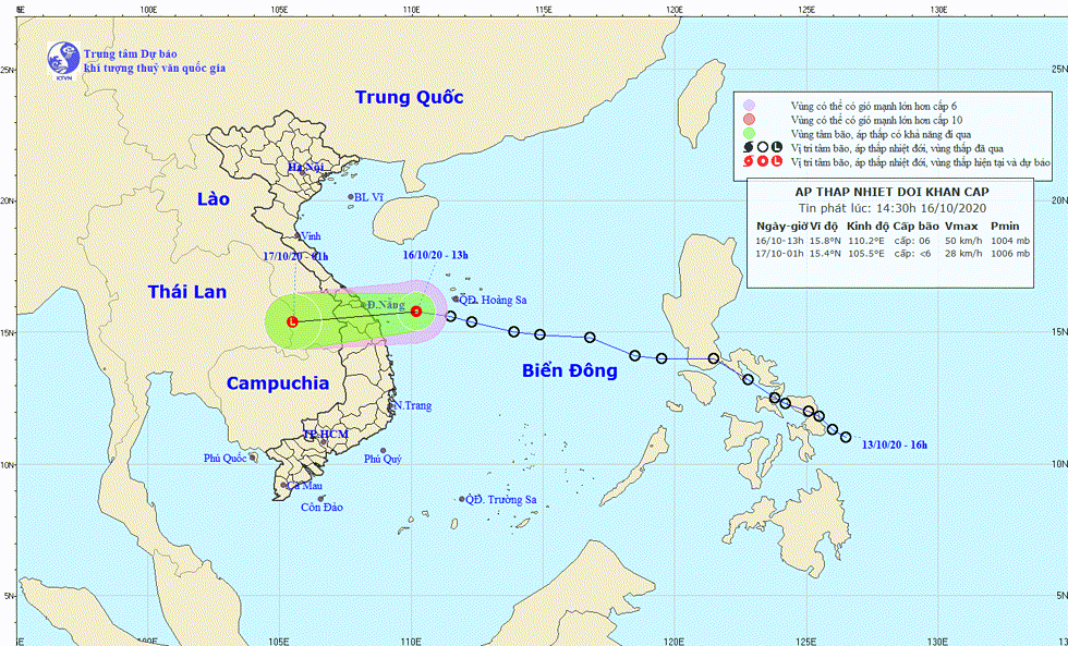 Hướng di chuyển của áp thấp nhiệt đới. Nguồn: TTKTTV