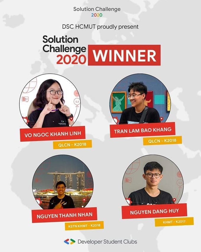 Nhóm 4 sinh viên trường Đại học Bách khoa chiến thắng giải Solution Challenge 2020.