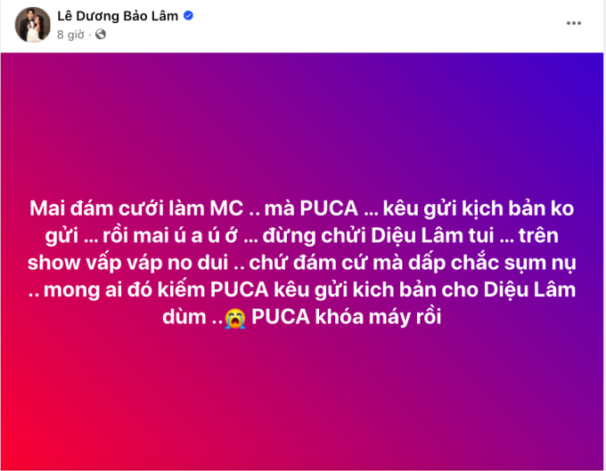 Lê Dương Bảo Lâm đăng đàn phàn nàn cô dâu mãi không gửi kịch bản 