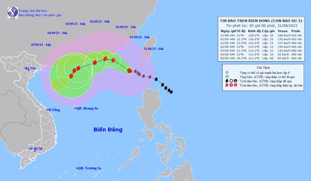 Vị trí và đường đi của cơn bão số 3. (Nguồn: Trung tâm Dự báo Khí tượng Thủy văn Quốc gia)
