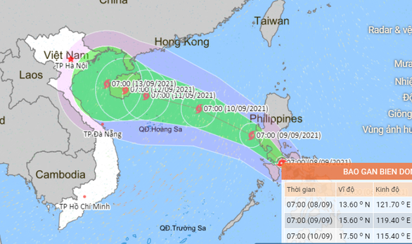   Vị trí và hướng di chuyển bão Conson - Ảnh: Trung tâm Dự báo khí tượng thủy văn quốc gia  