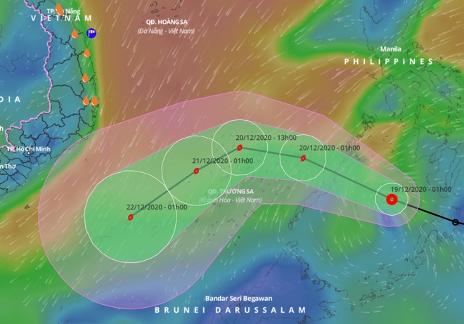 Dự báo đường đi của áp thấp nhiệt đới chuẩn bị vào Biển Đông. Ảnh: VNDMS.