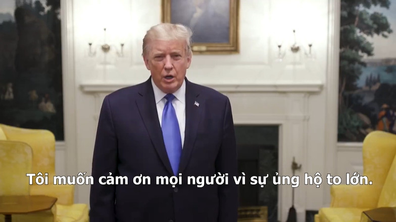 Ông Trump gửi video trấn an mọi người khi nhập viện. Ảnh chụp màn hình.