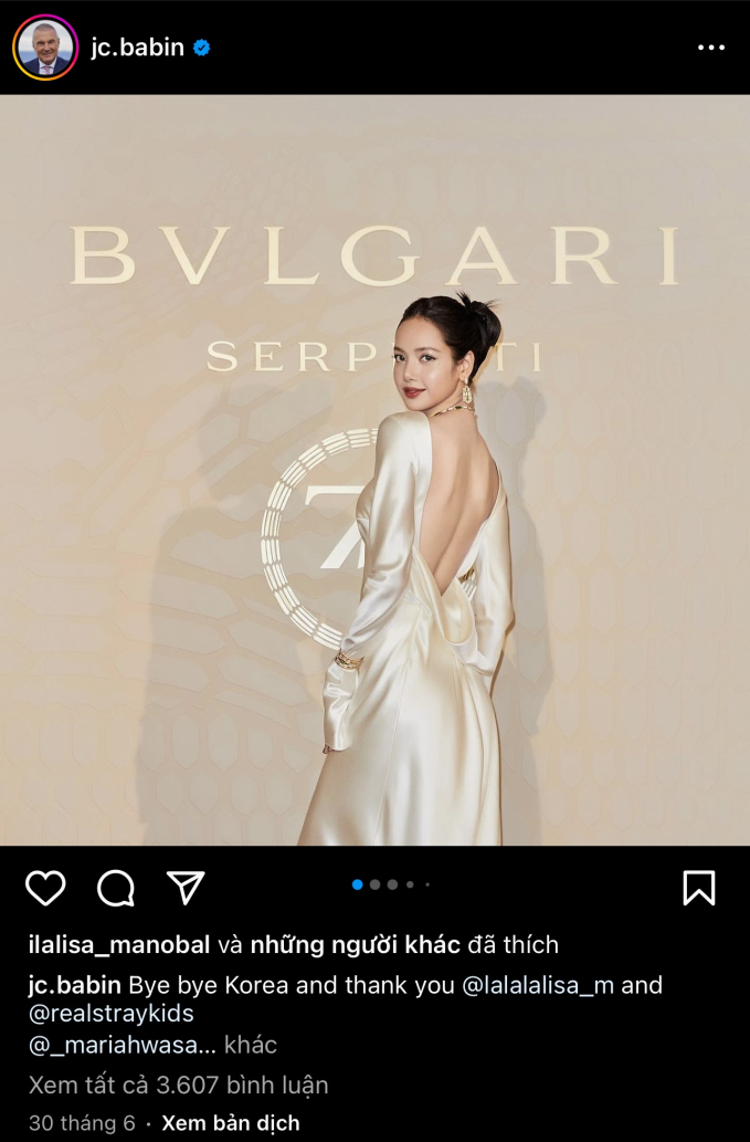 Những hình ảnh Lisa tham dự event BVLGARI tháng 6 vừa qua vẫn còn trên Instagram CEO thương hiệu