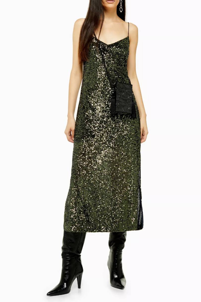   Khaki Sequin Slip, £ 35, Topshop  