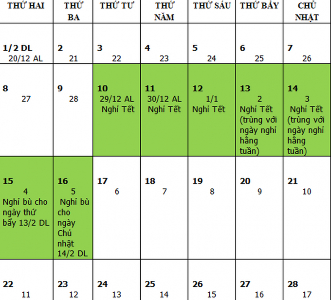   Lịch nghỉ tết Âm lịch chính thức năm 2021. Ảnh: V. LONG  
