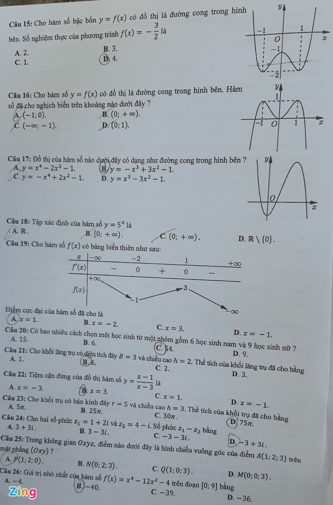 Đáp án môn Toán kỳ thi tốt nghiệp THPT 2020 đợt 2: Mã đề 124  