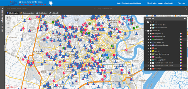   Giao diện bản đồ theo dõi COVID-19 tại TP.HCM  