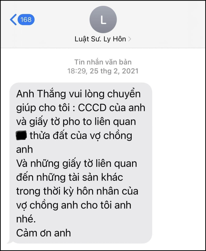 Tin nhắn của luật sư gửi 